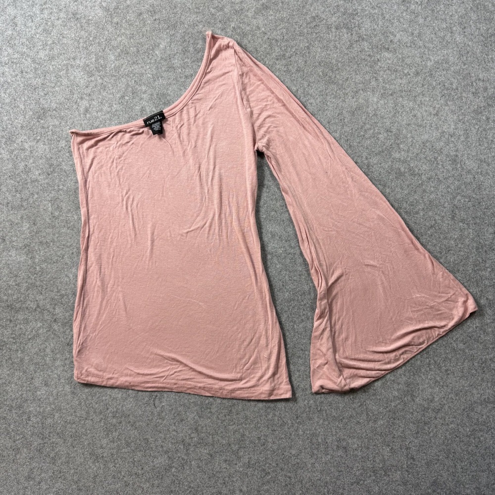 rue21 Womens One Shoulder Bell Sleeve Top Medium Pink Rayon Spandex Stretch